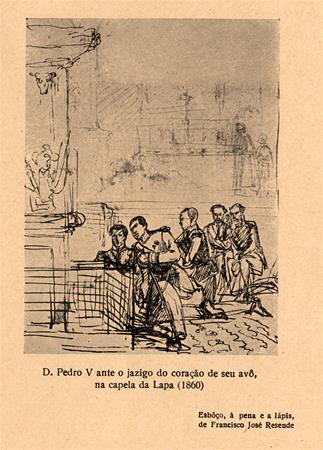 D. Pedro V ante o jazigo do cora��o de seu av�, na capela da Lapa (1860)