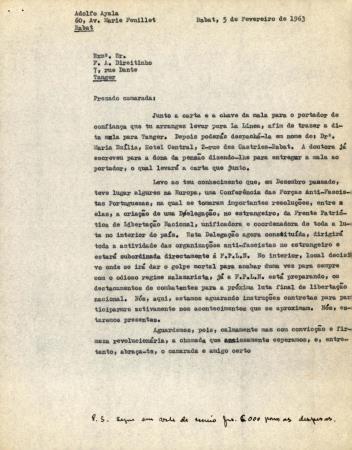 [Carta remetida por Adolfo Ayala a Francisco Augusto Direitinho]