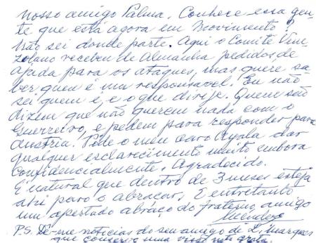 [Cart�o remetido por Mario Mendez Fonseca a Adolfo Ayala]