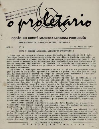 O Prolet�rio - �rg�o do Comit� Marxista Leninista Portugu�s, N.� 1