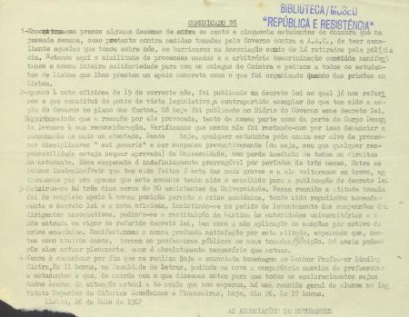 Comunicado das Associa��es de Estudantes, N.� 35