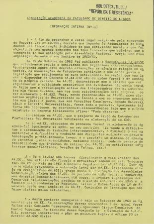 Associa��o Acad�mica da Faculdade de Direito de Lisboa: informa��o interna (N.� 1)