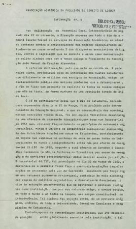 Associa��o Acad�mica da Faculdade de Direito de Lisboa: informa��o interna N.� 5
