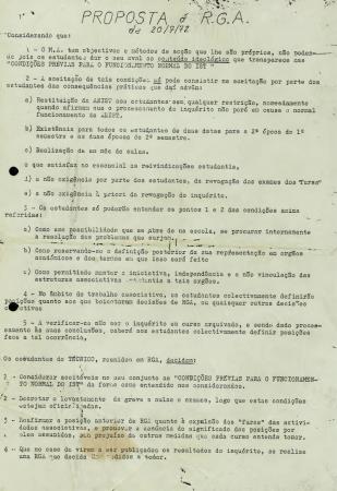 Proposta � Reuni�o Geral de Alunos de 20/7/1972