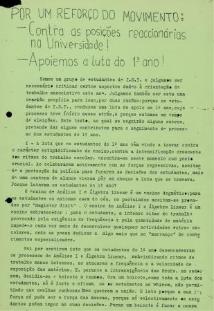 Por um refor�o do movimento: contra as posi��es reacion�rias na Universidade!, Apoiemos a luta do 1� ano!