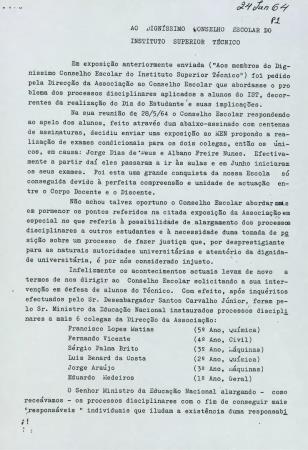 [Carta remetida pela Dire��o da Associa��o de Estudantes do Instituto Superior T�cnico ao Conselho Escolar do Instituto Superior T�cnico]