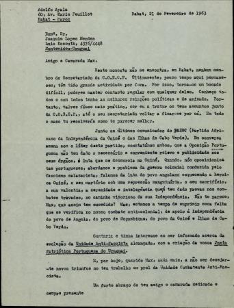 [Carta remetida por Adolfo Ayala a Joaquim Lopes Mendes]