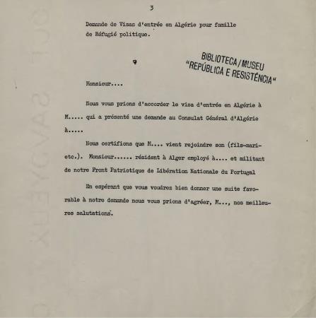 Demande de visa d'entr�e en Alg�rie pour famille de R�fugi� politique