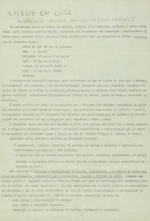 Liceus eu luta: liberta��o imediata dos 146 colegas presos!