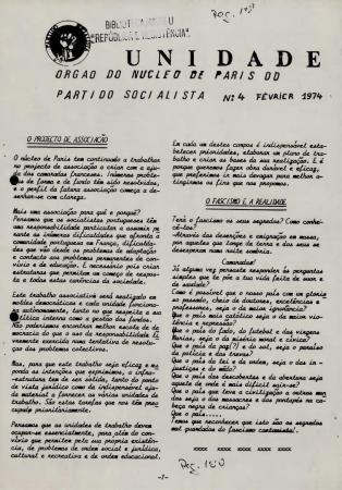 Unidade - �rg�o do N�cleo de Paris do Partido Socialista, N.� 4