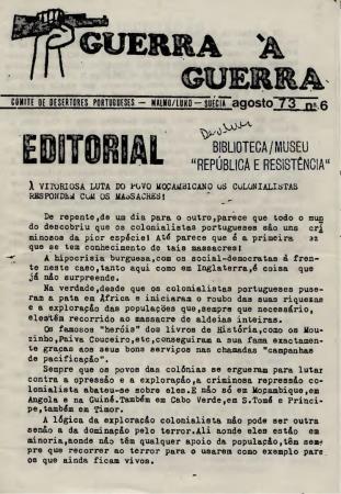 Guerra � Guerra - Comit� de Desertores Portugueses, Malmo/Lund - Su�cia, N.� 6