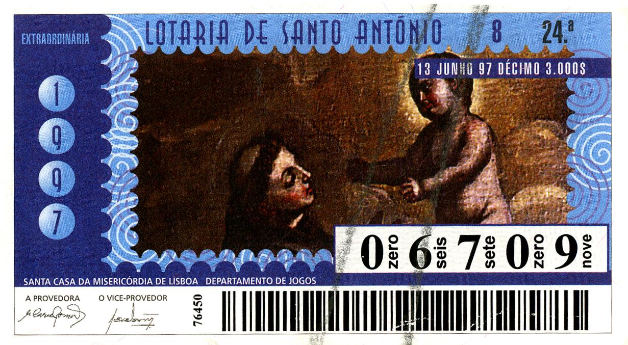 Bilhete de lotaria da Santa Casa da Miseric�rdia<br>