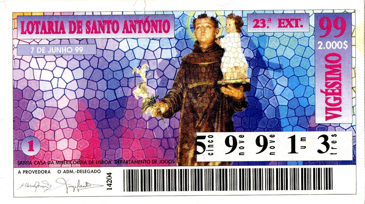 Bilhete de lotaria da Santa Casa da Miseric�rdia<br>