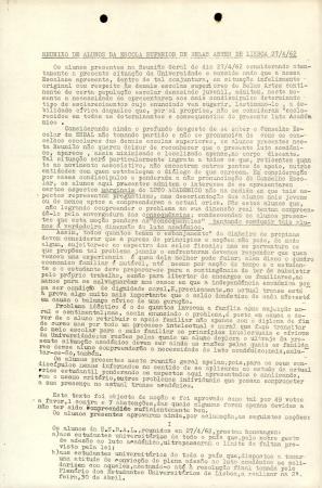 Reuni�o de Alunos da Escola Superior de Belas Artes de Lisboa 27/4/62