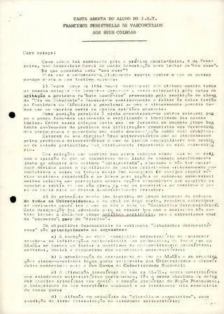 Carta Aberta do Aluno do I.S.T. Francisco Perestrello de Vasconcellos aos seus Colegas