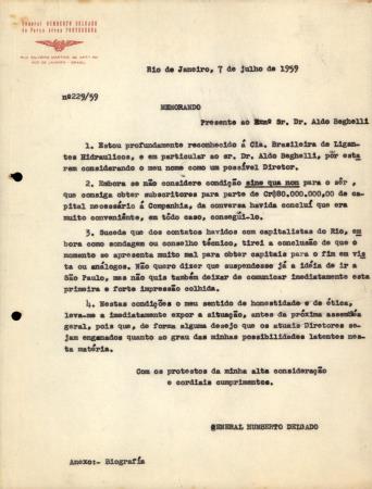 Memorando presente ao Dr. Aldo Beghelli