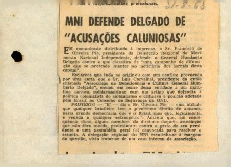 "MNI defende Delgado de acusa��es caluniosas"