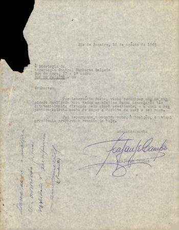 [Carta dirigida � Diretoria da Associa��o Humberto Delgado (Rio de Janeiro)]