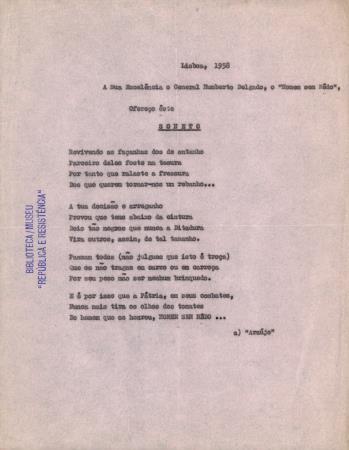 "A Sua Excel�ncia o General Humberto Delgado, o �Homem sem M�do� Ofere�o �ste SONETO?