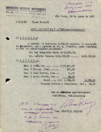 N� 311/62: Plano �caro/K: Conta Corrente N� 7- ("D�lares - Cruzeiros�)"
