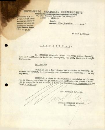 Credencial. Movimento Nacional Independente. Argel