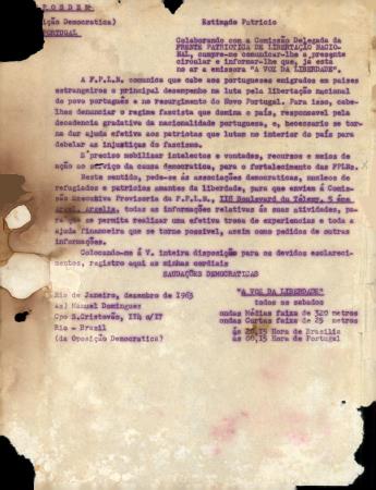 [Circular da OPOSDEM - Oposi��o Portuguesa de Portugal, em colabora��o com a Comiss�o Delegada da Frente Patri�tica de Liberta��o Nacional (FPLN)]