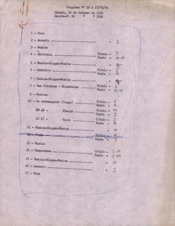 [Programa R�dio Voz da Liberdade N� 16 e 17/76/64, S�bado, 10 de Outubro de 1964 e Quarta- feira, 14 de Outubro de 1964]