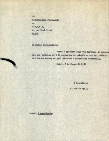 [Carta remetida ao Secretariado Permanente da CONCP (Rabat)]