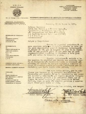 [Carta dirigida a Pedro del Corral e Aristides Beauj�n (Comit� Nacional do Partido Social Crist�o) (Caracas)]