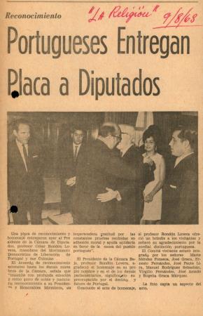 "Reconocimiento: Portugueses Entregan Placa a Diputados"