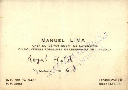 [Cart�o de visita de Manuel Lima, Chefe do Departamento de Guerra]