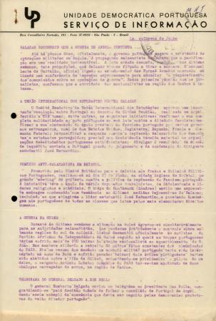 Unidade Democr�tica Portuguesa. Servi�o de Informa��o. 1� quinzena de Julho