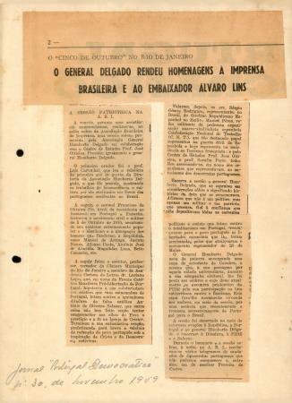 "�O Cinco de Outubro� No Rio de Janeiro: O General Delgado Rendeu Homenagens � Imprensa Brasileira e ao Embaixador �lvaro Lins"
