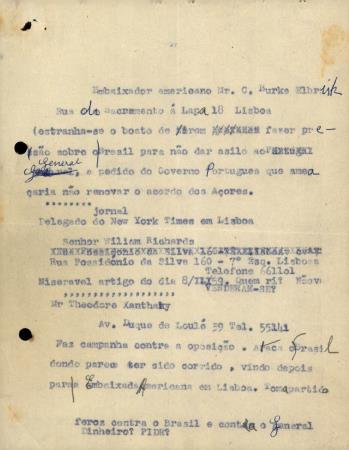 [C�pia de textos a prop�sito da atua��o da Embaixada dos EUA em Portugal relativamente ao asilo do general Humberto Delgado no Brasil, enviados ao Embaixador Americano Mr. C. Burke Elbrish, ao Delegado do jornal "New York Times" em Lisboa]