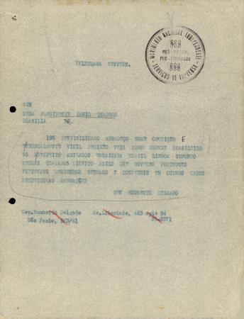 <b>[Telegrama dirigido a J�nio[...]</b>