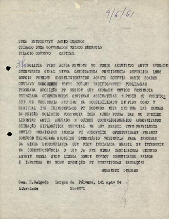 [Telegrama dirigido ao Presidente da Rep�blica do Brasil, J�nio Quadros]