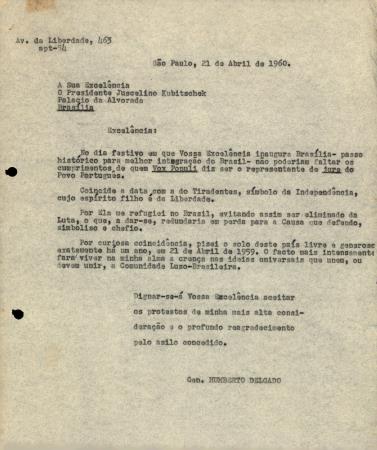[Carta dirigida ao Presidente do Brasil, Juscelino Kubitschek (Bras�lia)]