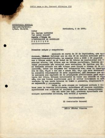 [Carta remetida a Gaston Ladriere, do Centro de Estudos da Universidade de Bruxelas]