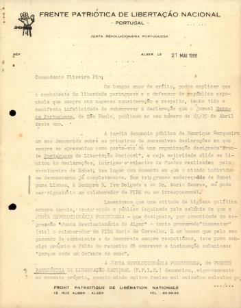 [Carta dirigida a Francisco de Oliveira Pio (Rio de Janeiro)]