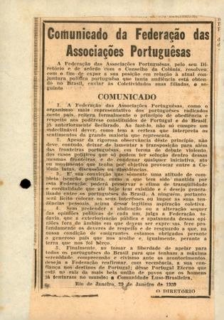 ?Comunicado da Federa��o das Associa��es Portugueses"