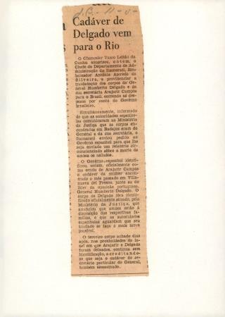 "Cad�ver de Delgado vem para o Rio"