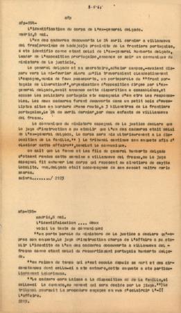 [Artigos sobre o assassinato do general Humberto Delgado, Agence France Presse]