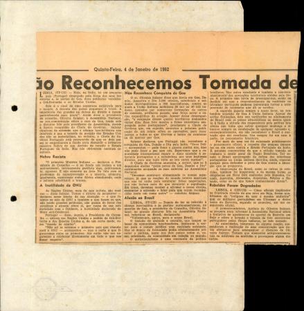 "N�o Reconhecemos Tomada de Goa"