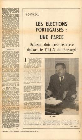 ?Les elections portugaises: une farce: Salazar doit �tre renvers� declare de F.P.L.N. du Portugal?