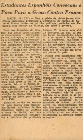 "Estudantes Espanh�is Convocam o Povo Para a Greve Contra Franco"