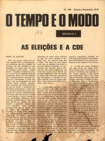 ?Caderno O Tempo e o Modo?, N� 100, Separata 2 - "As Elei��es e a CDE"