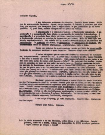 [Carta remetida a Augusto da Costa Mendon�a]
