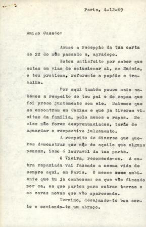 [Carta remetida a Jos� Casado Filho]