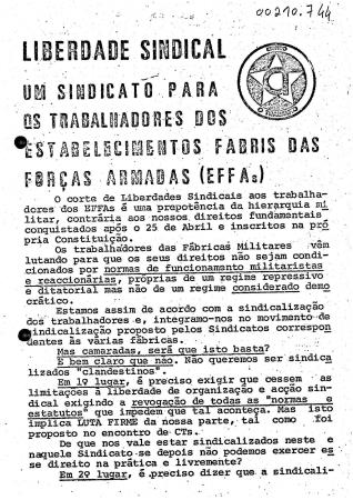 Liberdade Sindical: Um Sindicato para os Trabalhadores dos Estabelecimentos Fabris das For�as Armadas (EFFAs)