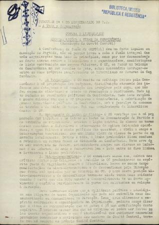 Circular N.� 1 do Secretariado do C.C. - A toda a Organiza��o. Contra o Liberalismo, Algumas Li��es a Tirar da Confer�ncia (Resolu��o do Comit� Central)